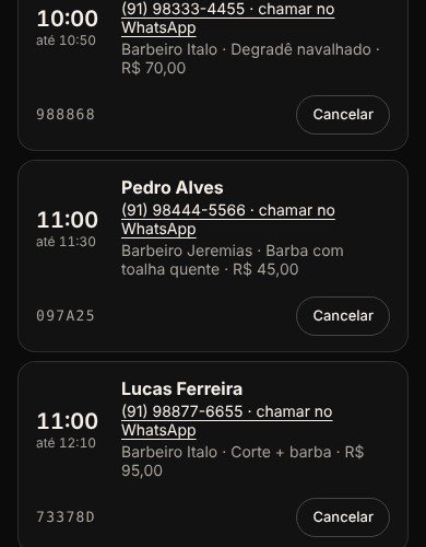 Agenda do painel com os horários do dia