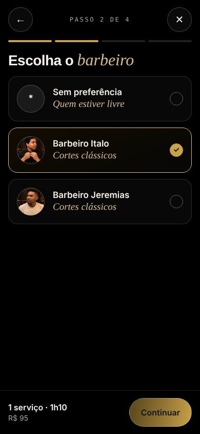 Tela de escolha do barbeiro