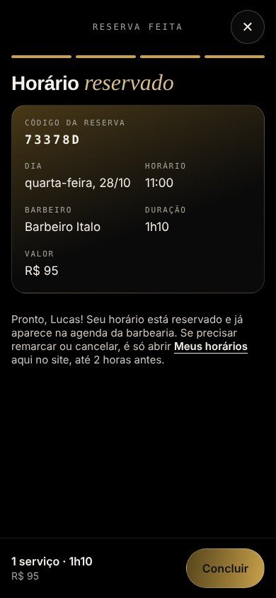 Tela de horário reservado com código da reserva